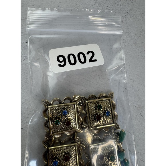 Vintage Sarah Coventry Brooch Pin Gold Tone Green Dangle Accents Multicolor Gems - Picture 6 of 6